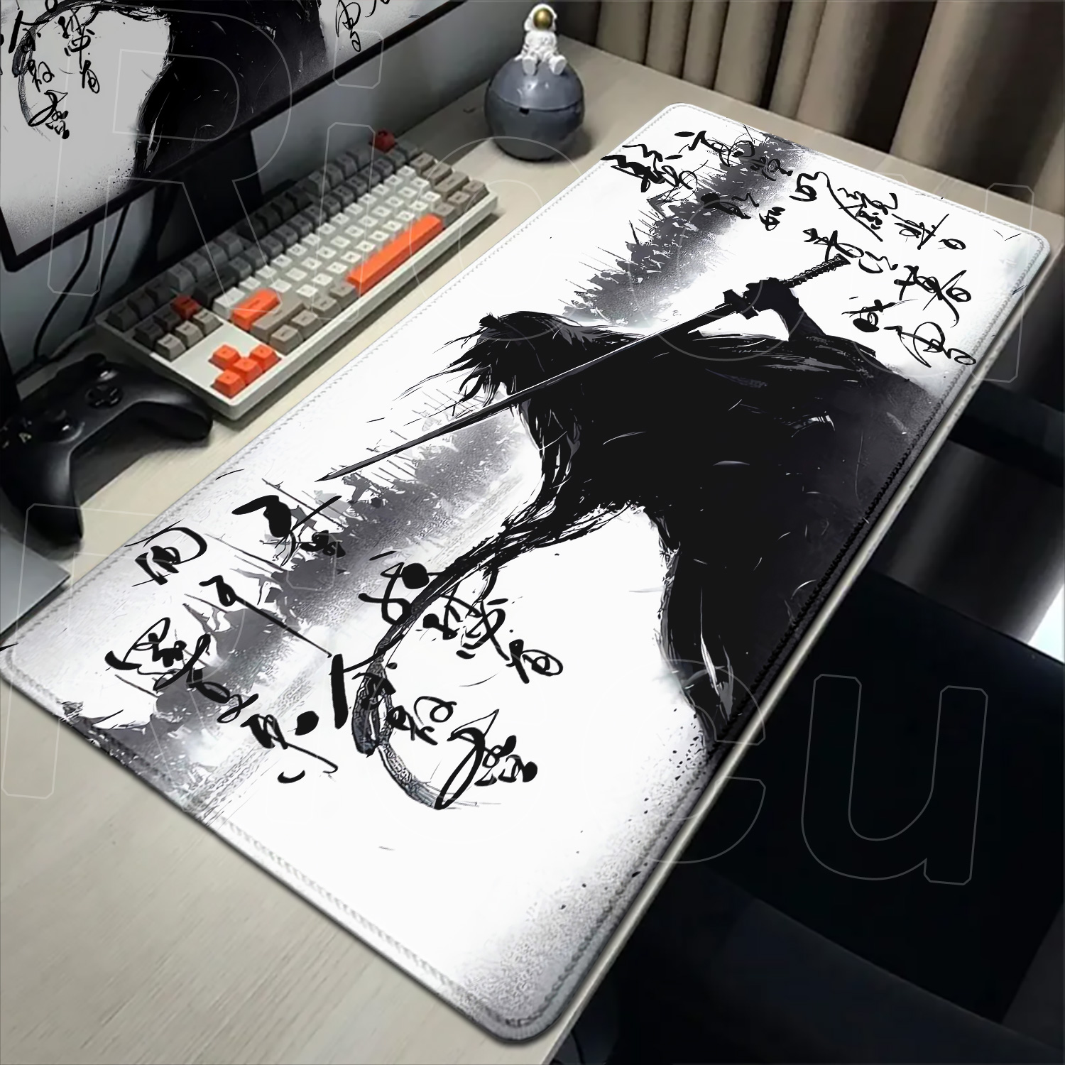 Gaming Accessories Drawing - Samurai Warrior Gambar Hitam Putih MousePad