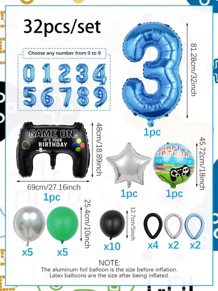 32PCS Perlengkapan Balon Tema  - Gaming Accessories For Room ulasan dan harga